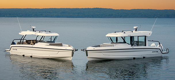 The Cruisers Yachts VTR fleet with bows facing