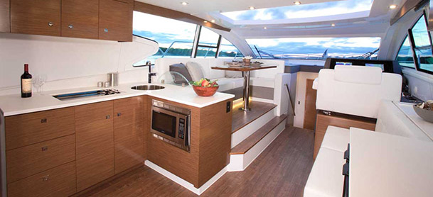 Interior salon of the 46 Cantius with kitchen and dinette