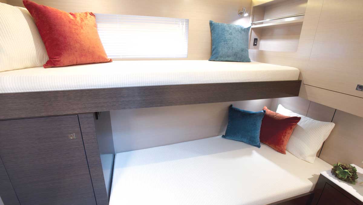 Cruisers Yachts 54 Fly third stateroom with bunk beds