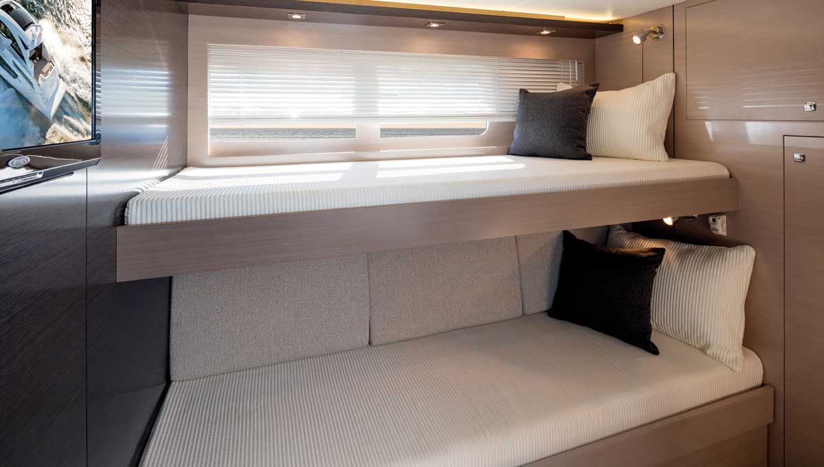 Cruisers Yachts 60 Cantius third stateroom with bunk beds