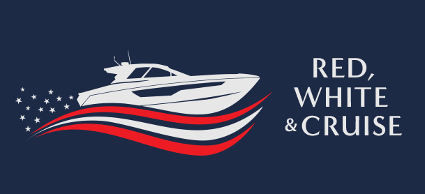 Cruisers Yachts outline sails above red, white, and blue waves with scattered stars.