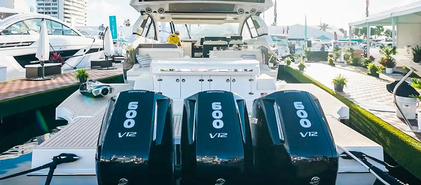 Three outboard motors on the Cruisers Yachts 50 GLS
