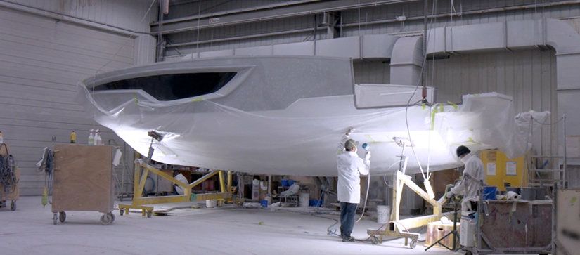 Cruisers Yachts hull being built out of fiberglass
